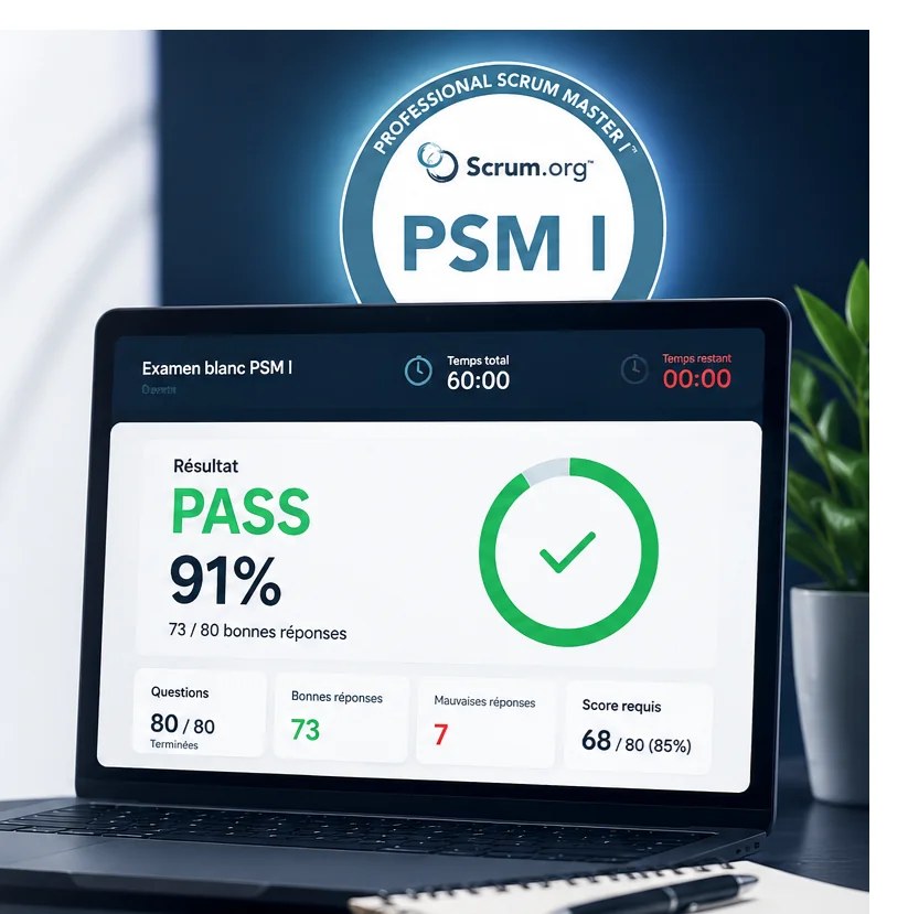 Plateforme d'examen blanc PSM I sur ordinateur portable